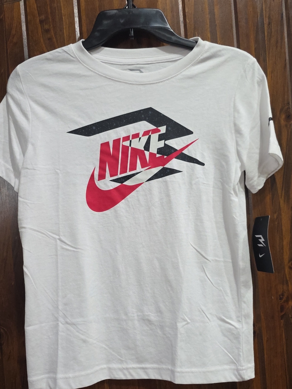 Nike White Short-Sleeve Tee with Red & Black Logo